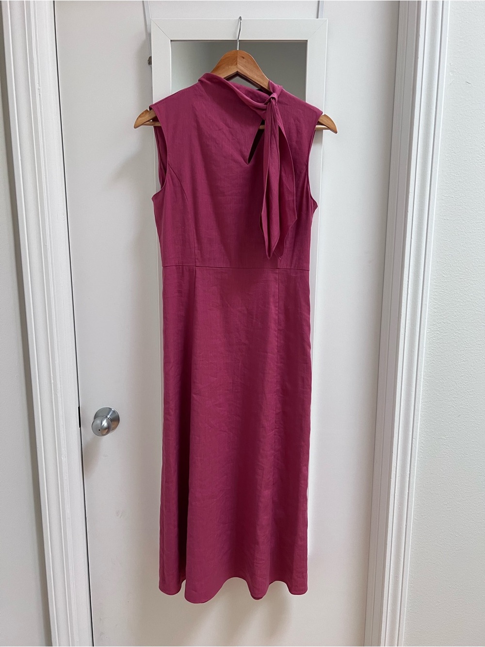 Theory Sleeveless Tie-Neck Midi Dress in Rose Pink